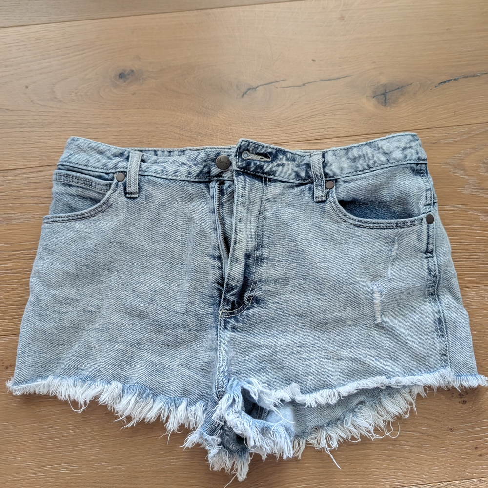 Wrangler Blue Jean Shorts with Distressed Frayed Hem